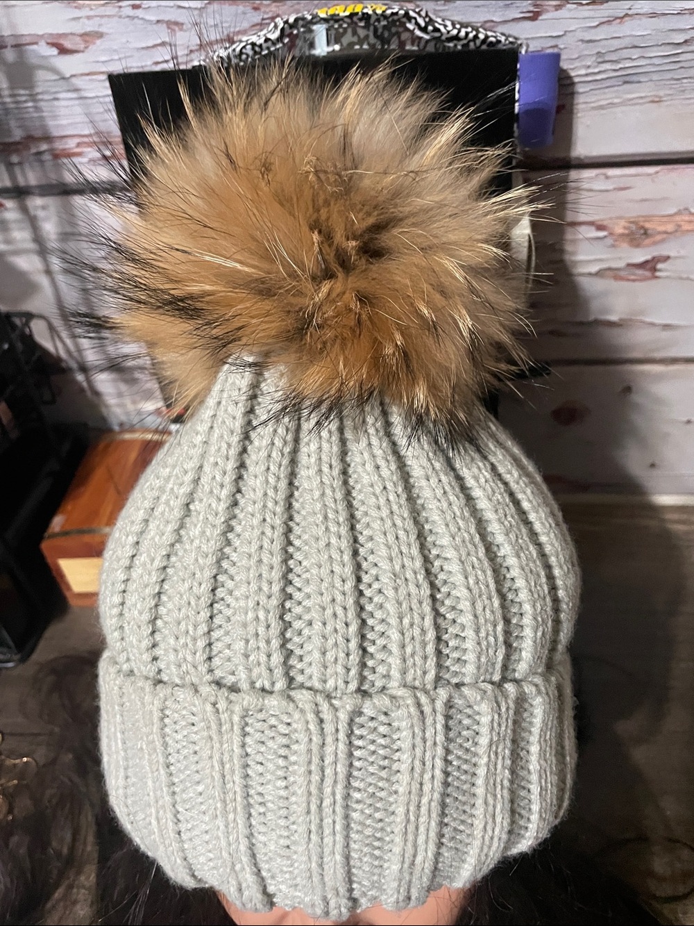 Furtalk beanie with fox Pom.